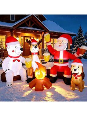 8FT Inflatable Christmas Yard Decor with LED Lights - Santa, Bear & Deer